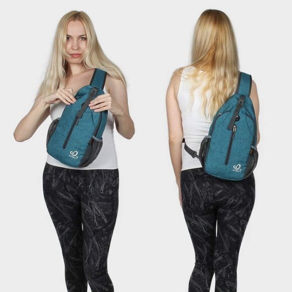 Waterfly Men Women Teal Blue Crossbody Adjustable Strap Hiking Sling Backpack - Picture 7 of 7